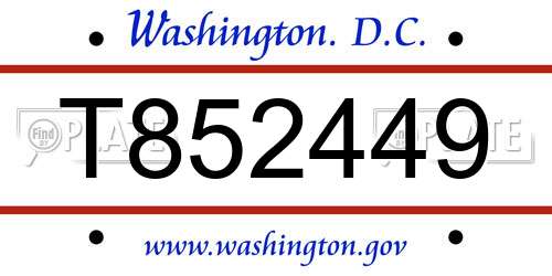 T852449 District Of Columbia License Plate