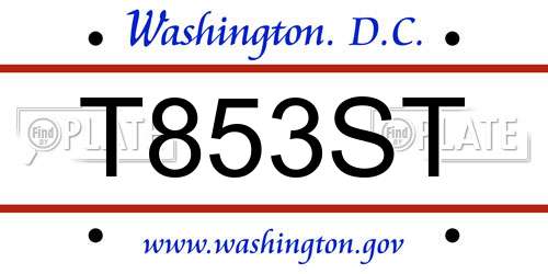 T853ST District Of Columbia License Plate
