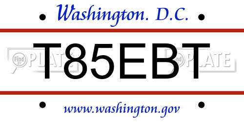 T85EBT District Of Columbia License Plate