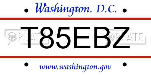 T85EBZ District Of Columbia License Plate