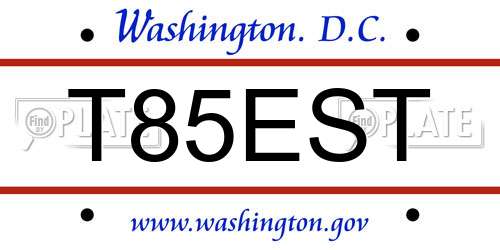 T85EST District Of Columbia License Plate