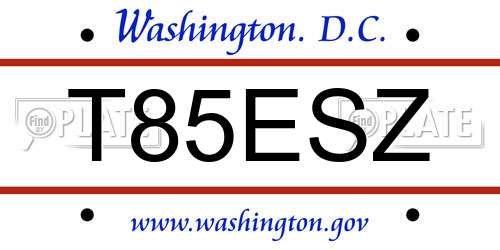 T85ESZ District Of Columbia License Plate