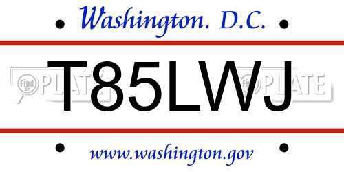 T85LWJ District Of Columbia License Plate