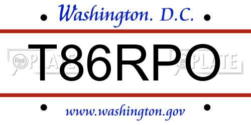T86RPO District Of Columbia License Plate