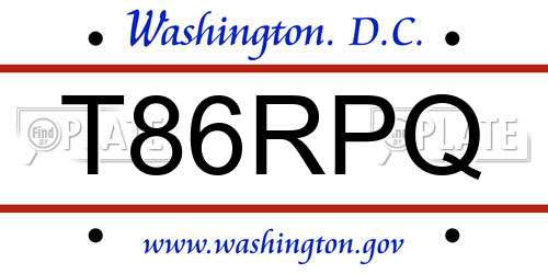T86RPQ District Of Columbia License Plate