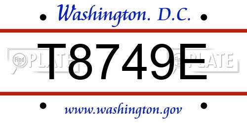 T8749E District Of Columbia License Plate