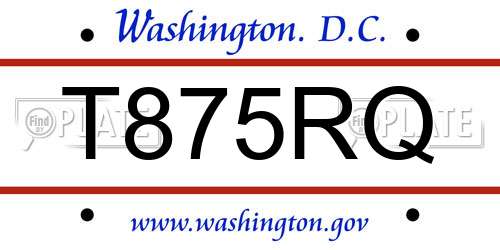 T875RQ District Of Columbia License Plate