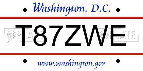 T87ZWE District Of Columbia License Plate