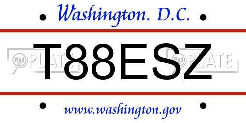 T88ESZ District Of Columbia License Plate