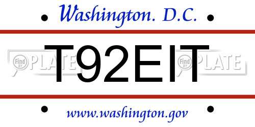 T92EIT District Of Columbia License Plate