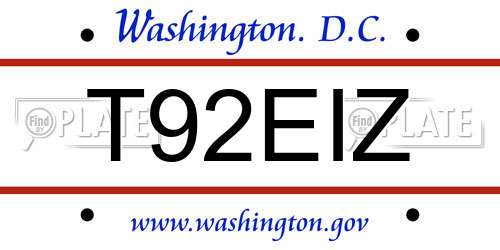 T92EIZ District Of Columbia License Plate