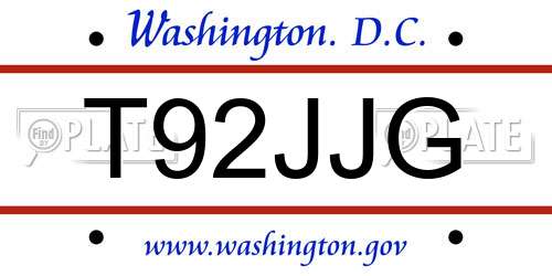 T92JJG District Of Columbia License Plate