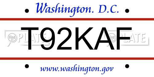 T92KAF District Of Columbia License Plate