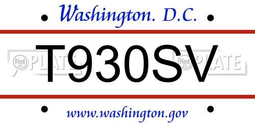 T930SV District Of Columbia License Plate