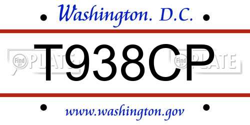 T938CP District Of Columbia License Plate