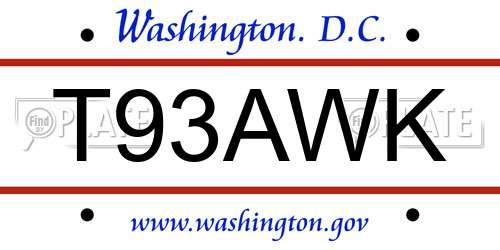 T93AWK District Of Columbia License Plate