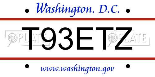 T93ETZ District Of Columbia License Plate