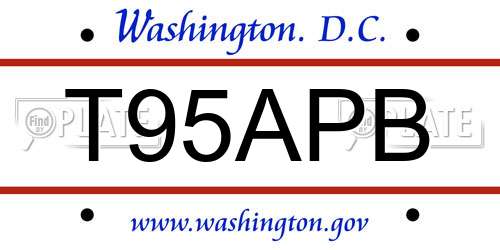 T95APB District Of Columbia License Plate