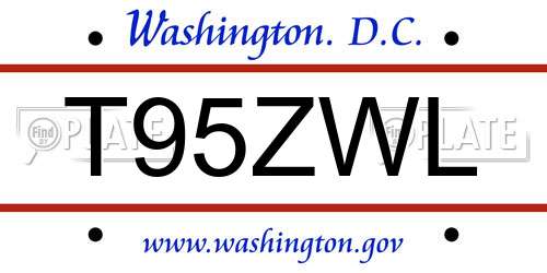 T95ZWL District Of Columbia License Plate