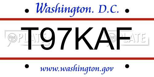 T97KAF District Of Columbia License Plate