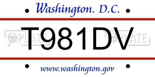 T981DV District Of Columbia License Plate