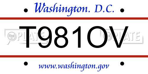 T981OV District Of Columbia License Plate