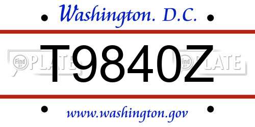 T9840Z District Of Columbia License Plate