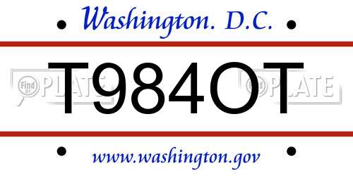 T984OT District Of Columbia License Plate