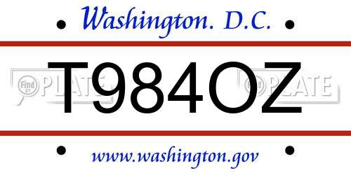 T984OZ District Of Columbia License Plate