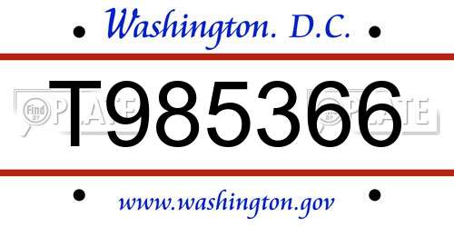 T985366 District Of Columbia License Plate