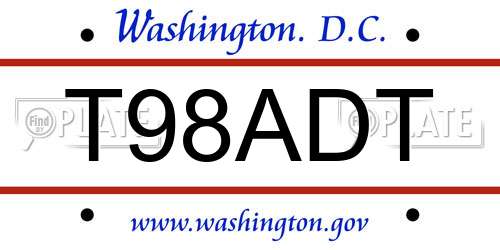 T98ADT District Of Columbia License Plate