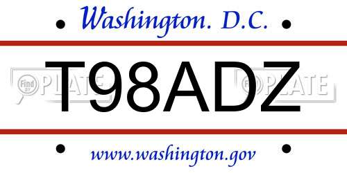 T98ADZ District Of Columbia License Plate