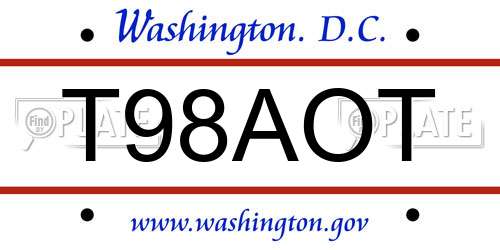 T98AOT District Of Columbia License Plate