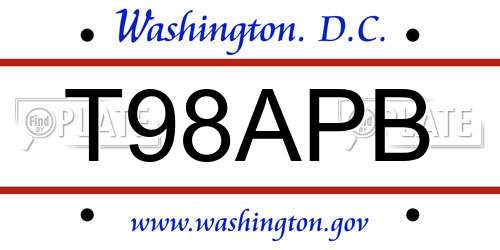 T98APB District Of Columbia License Plate