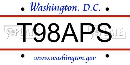 T98APS District Of Columbia License Plate