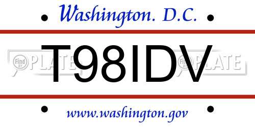 T98IDV District Of Columbia License Plate