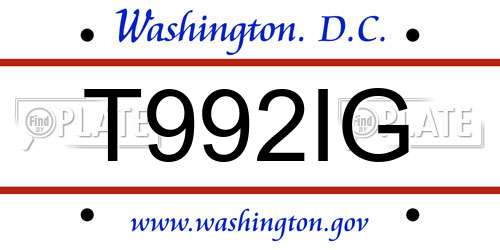 T992IG District Of Columbia License Plate