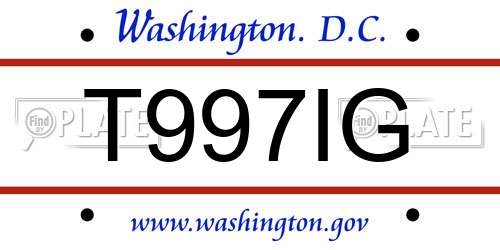 T997IG District Of Columbia License Plate