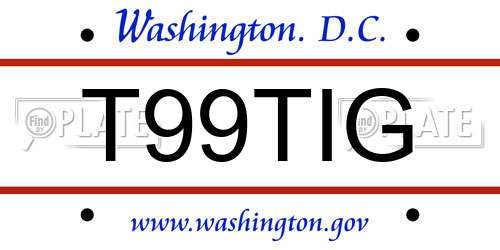 T99TIG District Of Columbia License Plate