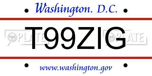 T99ZIG District Of Columbia License Plate