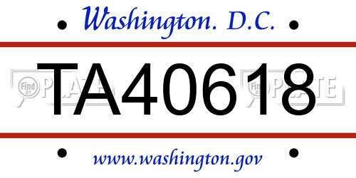 TA40618 District Of Columbia License Plate