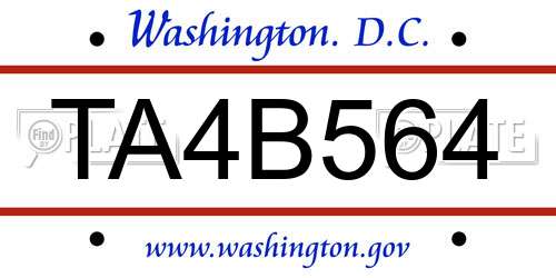TA4B564 District Of Columbia License Plate