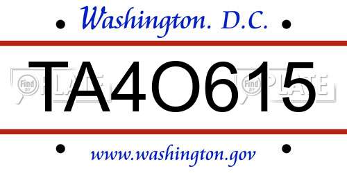 TA4O615 District Of Columbia License Plate