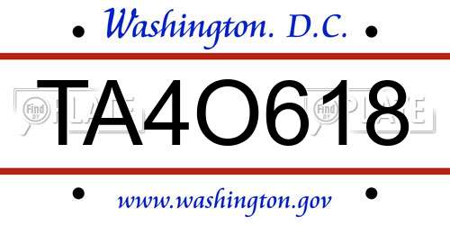 TA4O618 District Of Columbia License Plate