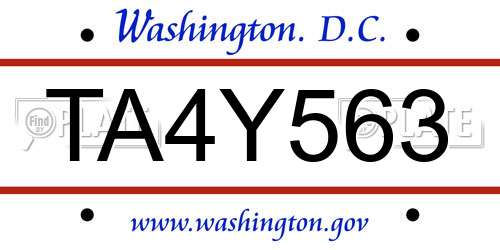 TA4Y563 District Of Columbia License Plate