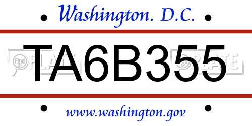 TA6B355 District Of Columbia License Plate