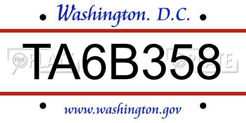 TA6B358 District Of Columbia License Plate