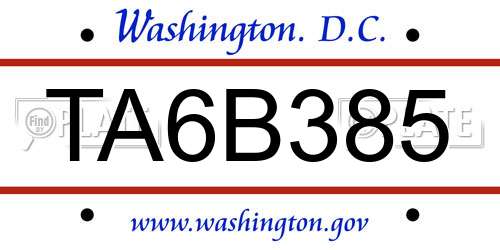 TA6B385 District Of Columbia License Plate