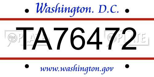 TA76472 District Of Columbia License Plate