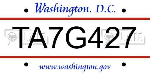 TA7G427 District Of Columbia License Plate